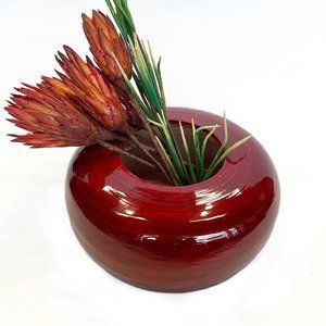 Artificial Bamboo Table Vase 12in wide x 6 in tall Red
